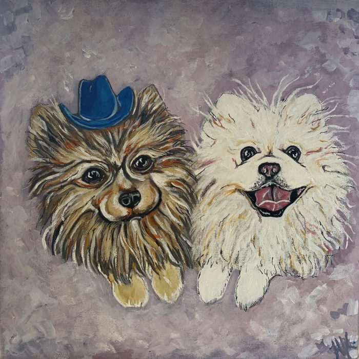 Painting of two dogs. Acrylic on 40x40cm canvas