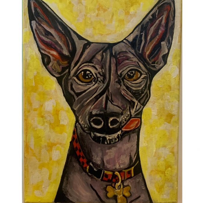 Oil painting of dog with his tongue out