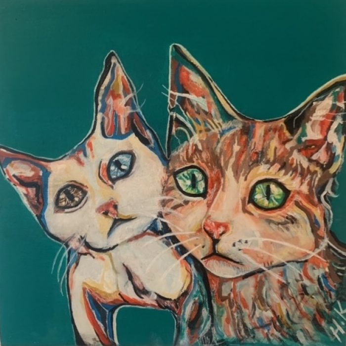 Sister cats oil painting.